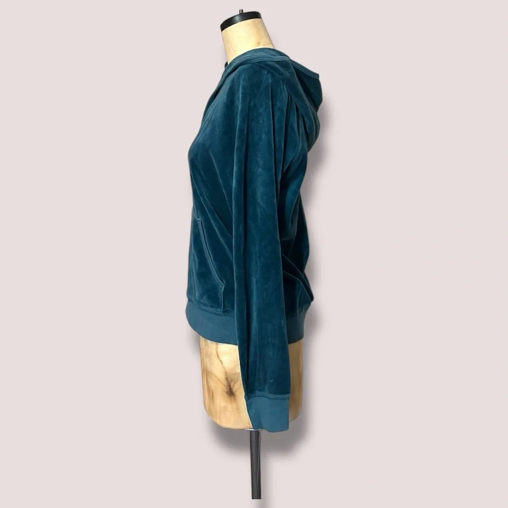 JUICY COUTURE Emerald Teal Green Pullover Hoodie Top Luxe Y2K Vintage Retro - Picture 5 of 7